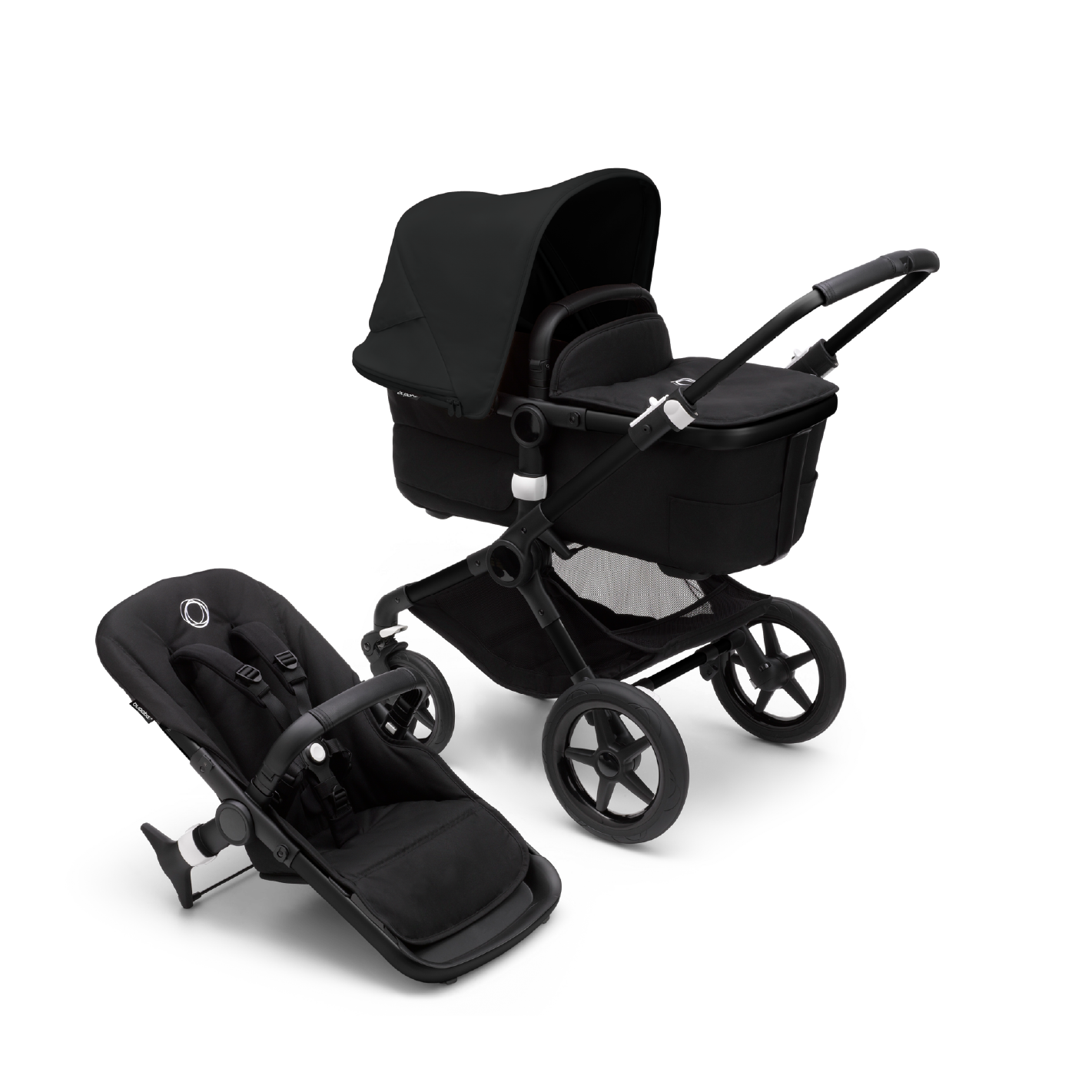 Kinderwagen_Bugaboo_Fox_3_midnight-black_Ansicht_mit_bassinet_und_sitz_von_hinten_links#Farbe_midnight-black