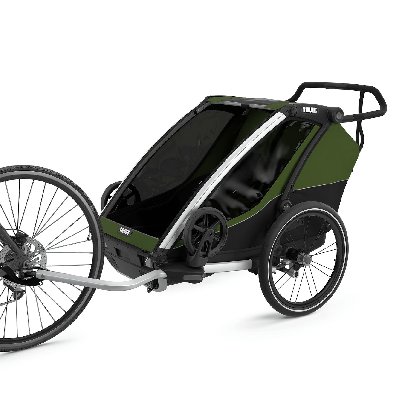 Velo-Anhanger_Thule_Chariot_2_Cypress-green_Ansicht_von_vorne_links_mit_velo