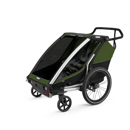 Velo-Anhanger_Thule_Chariot_2_Cypress-green_Ansicht_von_vorne_links_mit_raeder 